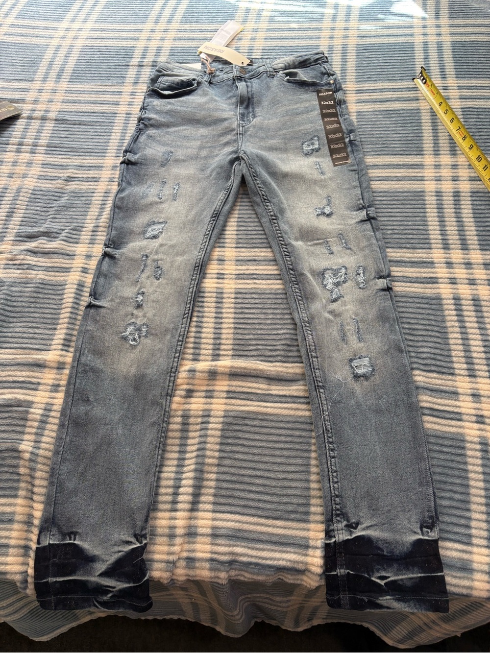 Reason Men's Slim Straight Distressed Light Blue Jeans